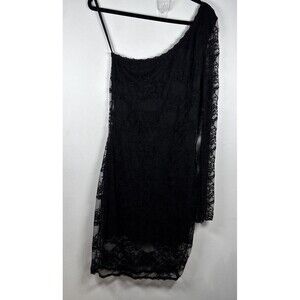Pinkeli Black Lace One Shoulder Mini Dress L Sheer Y2K Coquette Party Goth